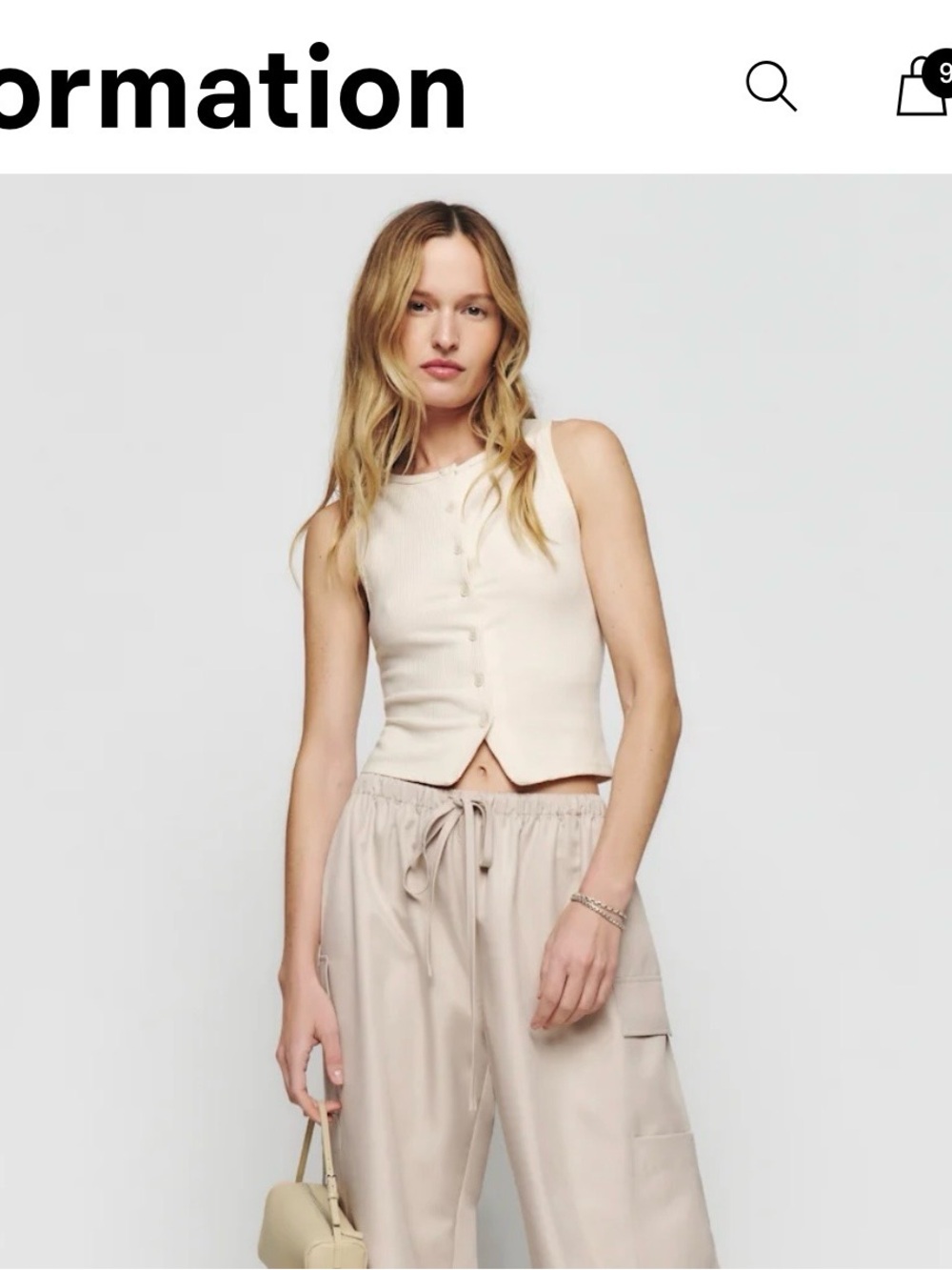 Reformation Cream Ribbed Button Tank - Picture 4 of 4
